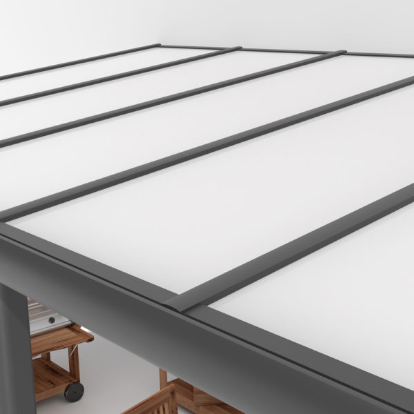 Terrassenüberdachung Alu anthrazit Premium mit 8mm VSG Glas 5 meter breit mit opal/milchig 7