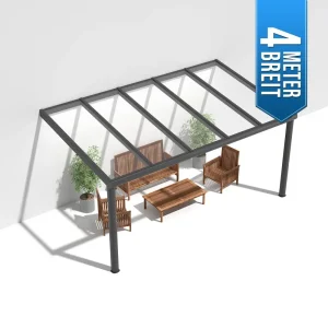 Terrassenüberdachung Alu anthrazit Premium mit 8mm VSG Glas klar/farblos 4 meter Breite