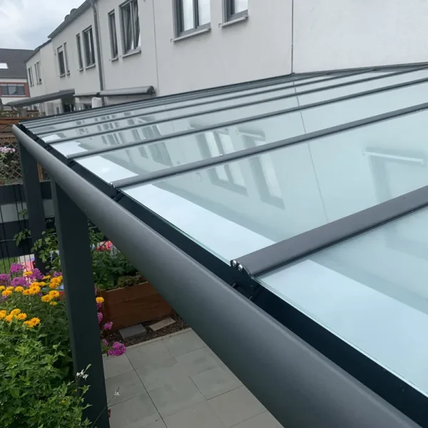 Terrassenüberdachung Alu anthrazit Premium mit 8mm VSG Glas opal milchig 1
