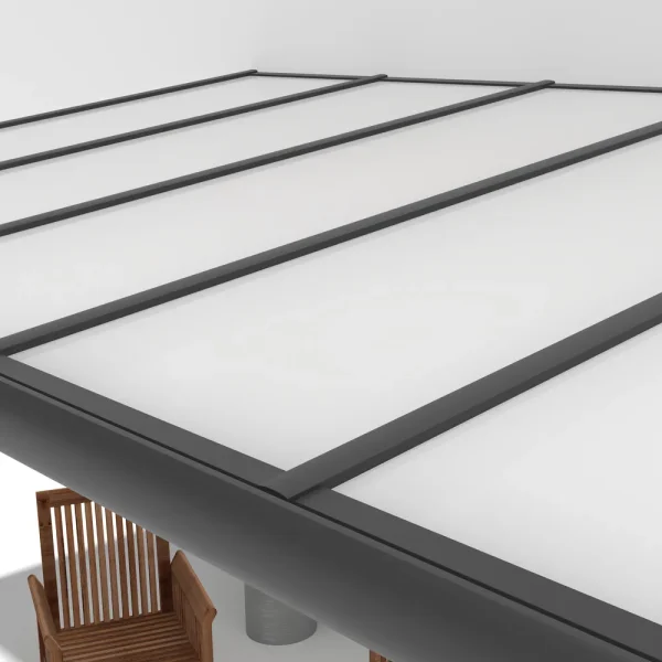 Terrassenüberdachung Alu anthrazit Premium mit 8mm VSG Glas opal/milchig 4 meter Breite 7