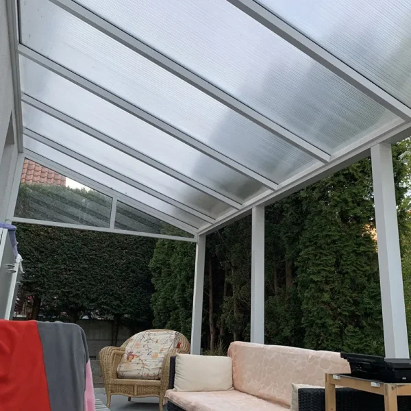 Terrassenüberdachung Alu Weiß Premium mit 16mm Stegplatten klar farblos 3 meter Breite 1