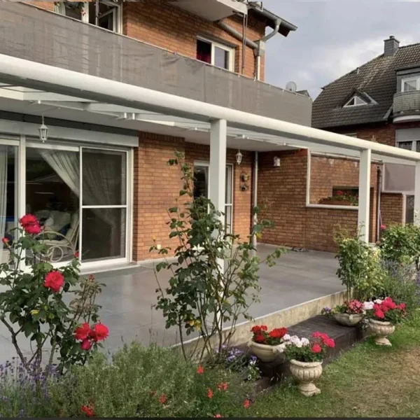 Terrassenüberdachung Alu Weiß Premium mit 16mm Stegplatten klar farblos 3 meter Breite 3