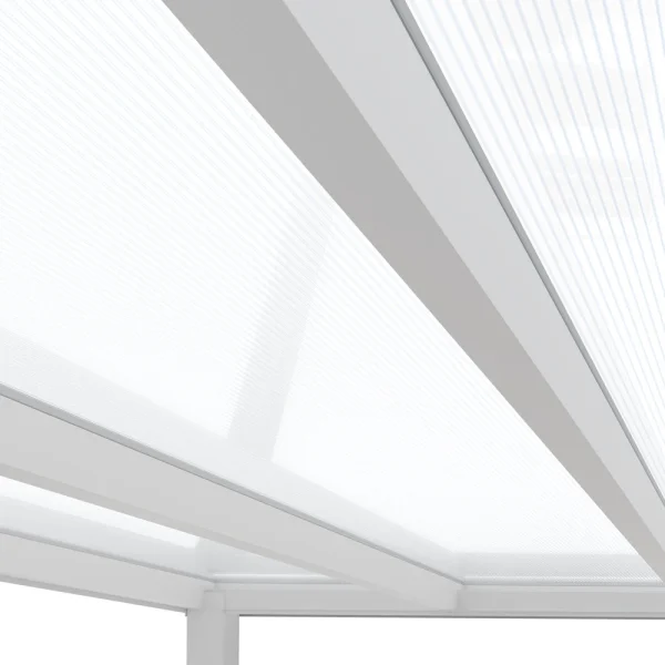 Terrassenüberdachung Alu weiß Premium mit 16mm Stegplatten klar farblos 3 meter Breite 8