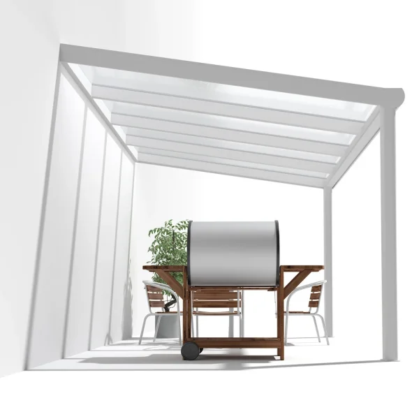 Terrassenüberdachung Alu weiß Premium mit 16mm Stegplatten klar farblos 4 meter Breite 5