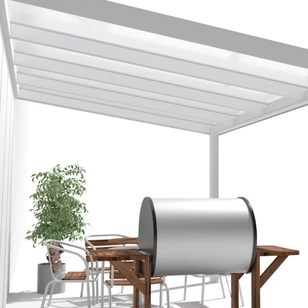 Terrassenüberdachung Alu weiß Premium mit 16mm Stegplatten klar farblos 4 meter Breite 6