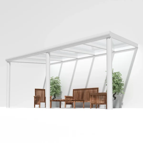 Terrassenüberdachung Alu Weiß Premium mit 16mm Stegplatten klar/farblos 5 meter Breite 3