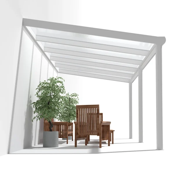 Terrassenüberdachung Alu Weiß Premium mit 16mm Stegplatten klar/farblos 5 meter Breite 5