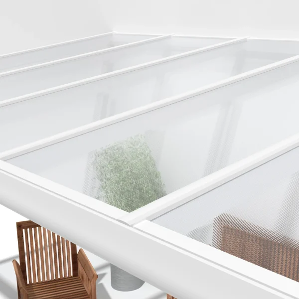Terrassenüberdachung Alu Weiß Premium mit 16mm Stegplatten klar/farblos 5 meter Breite 7