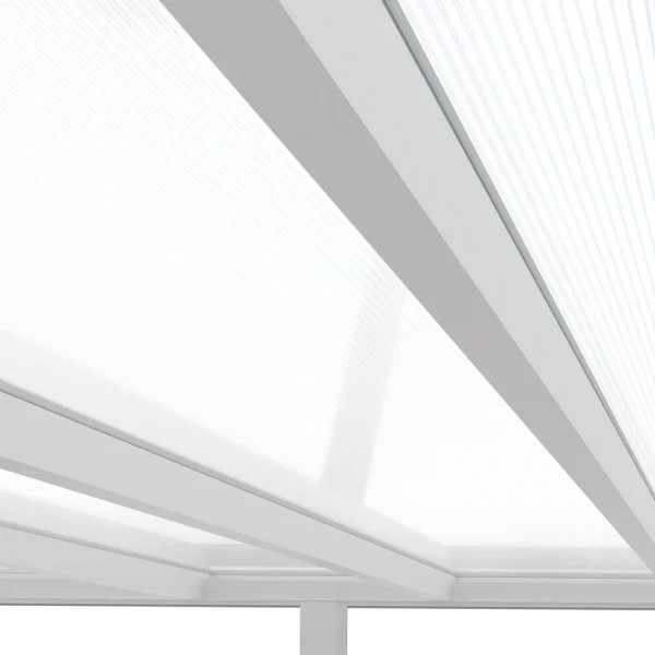 Terrassenüberdachung Alu Weiß Premium mit 16mm Stegplatten klar/farblos 5 meter Breite 8