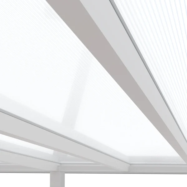 Terrassenüberdachung Alu Weiß Premium mit 16mm Stegplatten klar/farblos 6 meter Breite 8