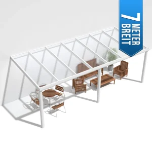 Terrassenüberdachung Alu Weiß Premium mit 16mm Stegplatten klar/farblos 7 meter Breite