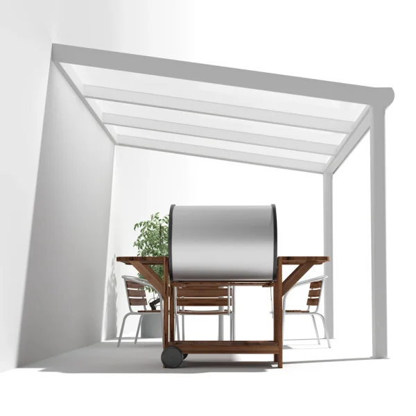 Terrassenüberdachung Alu weiß Premium mit 16mm Stegplatten opal/weiß 3 meter Breite 5