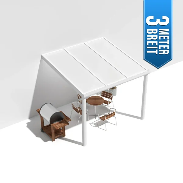 Terrassenüberdachung Alu weiß Premium mit 16mm Stegplatten opal/weiß 3 meter Breite