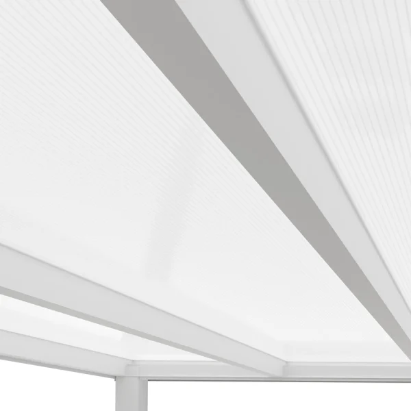 Terrassenüberdachung Alu weiß Premium mit 16mm Stegplatten opal/weiß 3 meter Breite 8
