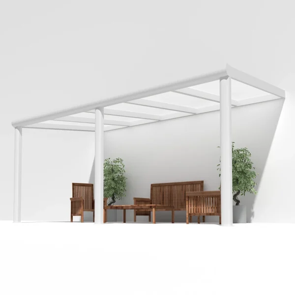 Terrassenüberdachung Alu weiß Premium mit 16mm Stegplatten opal/weiß 5 meter Breite 3