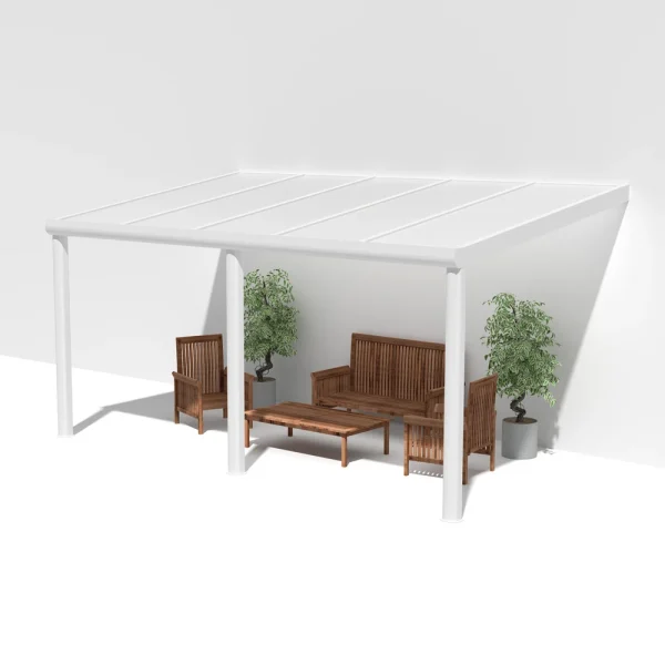 Terrassenüberdachung Alu weiß Premium mit 16mm Stegplatten opal/weiß 5 meter Breite 4