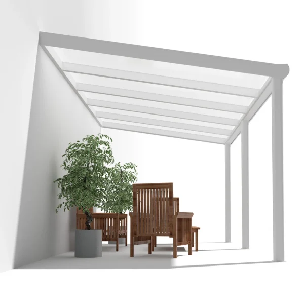 Terrassenüberdachung Alu weiß Premium mit 16mm Stegplatten opal/weiß 5 meter Breite 5