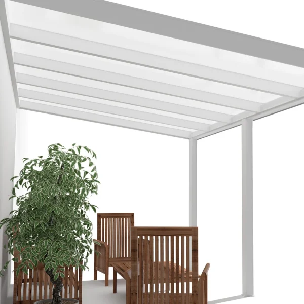Terrassenüberdachung Alu weiß Premium mit 16mm Stegplatten opal/weiß 5 meter Breite 6