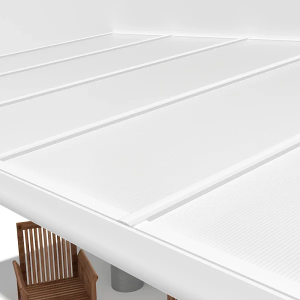 Terrassenüberdachung Alu weiß Premium mit 16mm Stegplatten opal/weiß 5 meter Breite 7