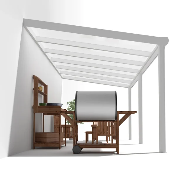Terrassenüberdachung Alu weiß Premium mit 16mm Stegplatten opal/weiß 6 meter Breite 5