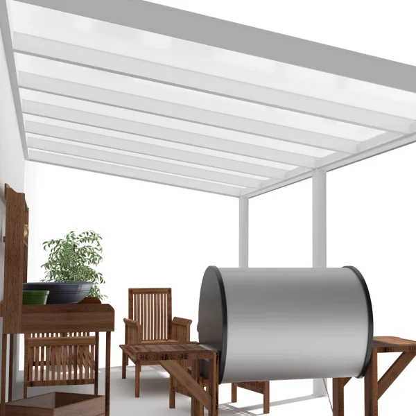Terrassenüberdachung Alu weiß Premium mit 16mm Stegplatten opal/weiß 6 meter Breite 6