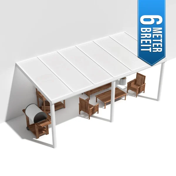 Terrassenüberdachung Alu weiß Premium mit 16mm Stegplatten opal/weiß 6 meter Breite