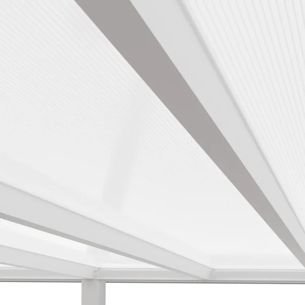Terrassenüberdachung Alu weiß Premium mit 16mm Stegplatten opal/weiß 6 meter Breite 8
