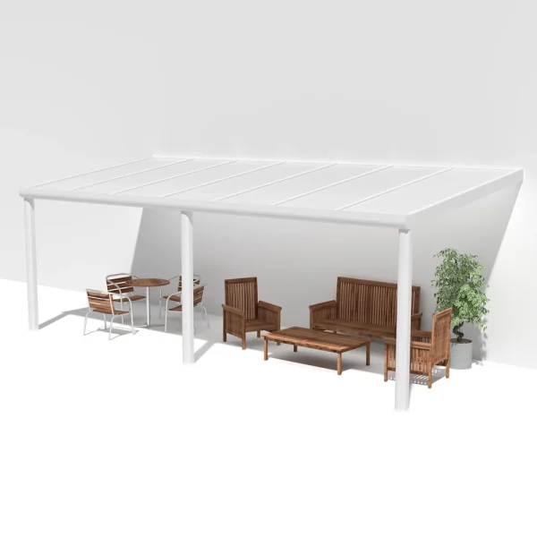 Terrassenüberdachung Alu weiß Premium mit 16mm Stegplatten opal/weiß 7 meter Breite 4