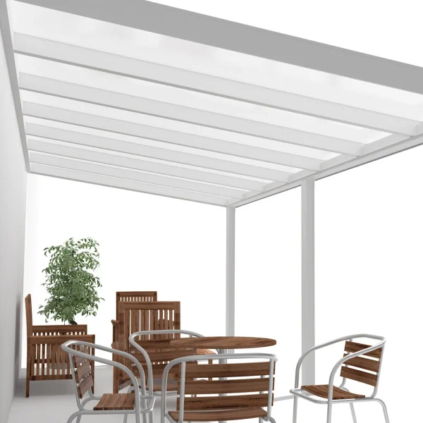 Terrassenüberdachung Alu weiß Premium mit 16mm Stegplatten opal/weiß 7 meter Breite 6