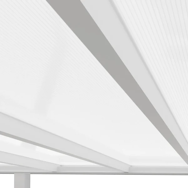 Terrassenüberdachung Alu weiß Premium mit 16mm Stegplatten opal/weiß 7 meter Breite 8