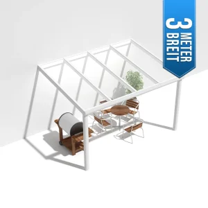 Terrassenüberdachung Alu weiß Premium mit 8mm VSG Glas klar/farblos 3 meter Breit