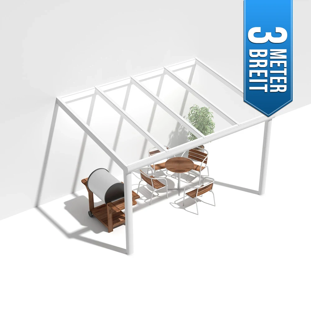 Terrassenüberdachung Alu weiß Premium mit 8mm VSG Glas klar/farblos 3 meter Breit