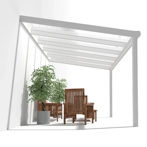 Terrassenüberdachung Alu weiß Premium mit 8mm VSG Glas klar/farblos 4 meter Breite 5