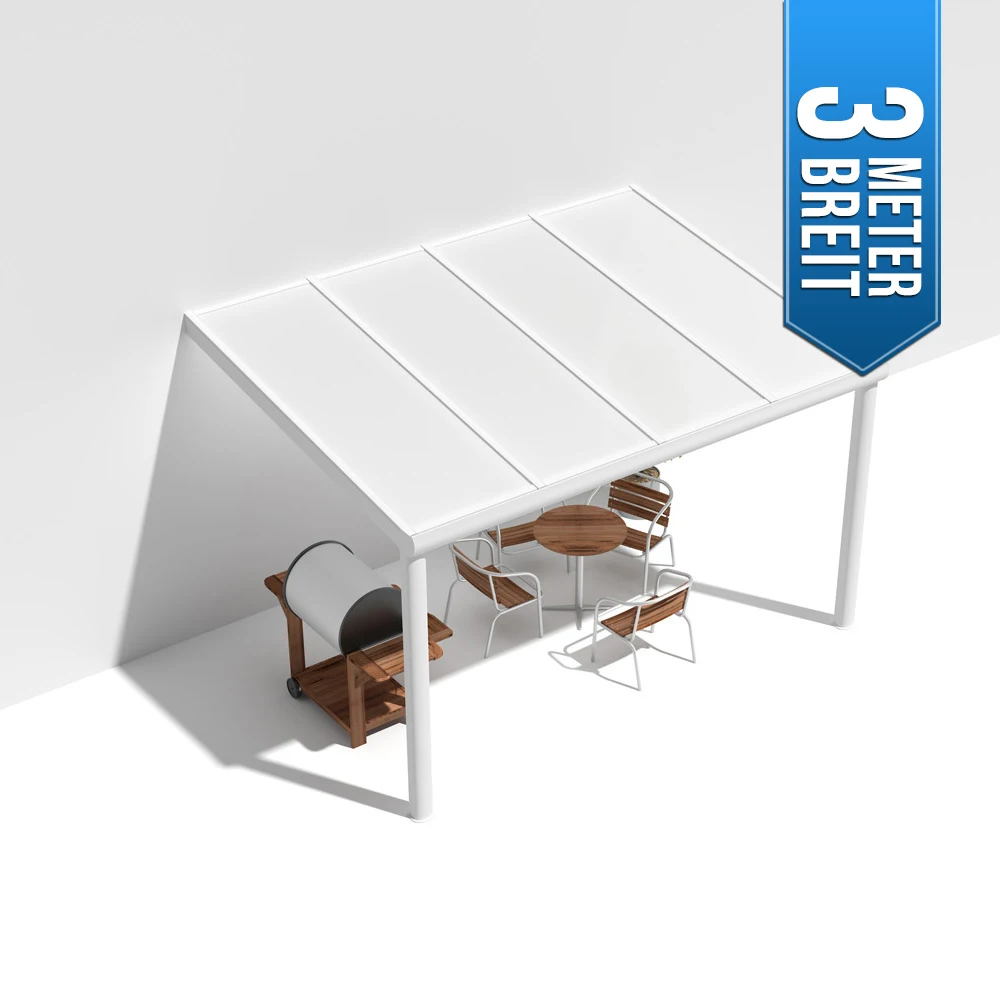 Terrassenüberdachung Alu weiß Premium mit 8mm VSG Glas opal/milchig 3 meter Breit